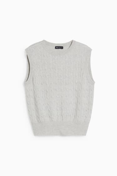 Donna - Gilet in maglia di cashmere - motivo treccia - bianco-melange