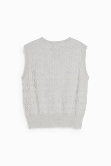 Dámské - Kašmírová svetrová vesta - copánkový vzor - bílá-žíhaná