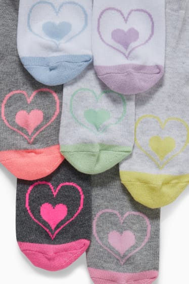 Kinderen - Set van 7 paar - hart - korte sokken met motief - wit