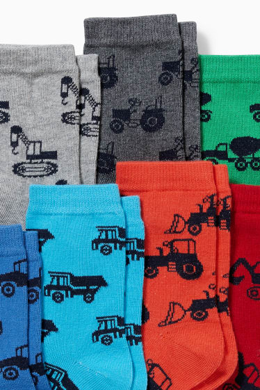 Kinderen - Set van 7 paar - voertuigen - sokken met motief - licht grijs-mix