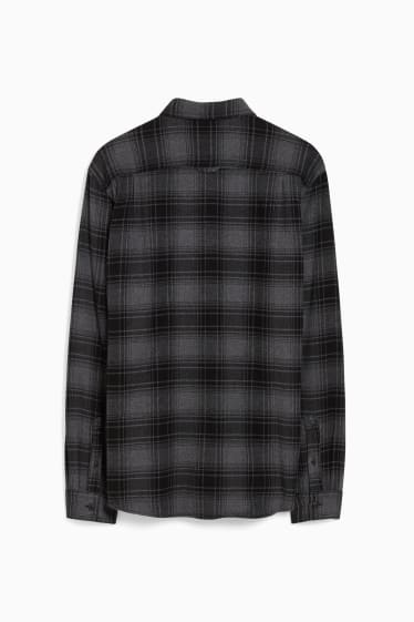 Uomo - Camicia di flanella - regular fit - collo all'italiana - quadretti - grigio scuro