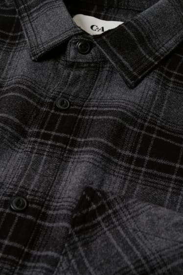 Hombre - Camisa de franela - regular fit - kent - de cuadros - gris oscuro