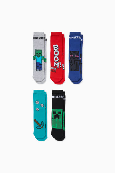 Enfants - Lot de 5 paires - Minecraft - chaussettes à motif - noir