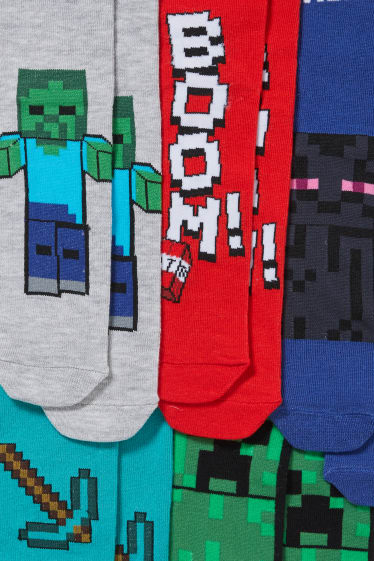 Enfants - Lot de 5 paires - Minecraft - chaussettes à motif - noir