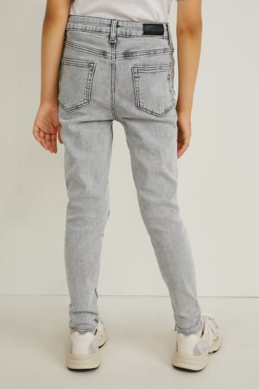 Dětské - Super skinny jeans - světle šedá-žíhaná