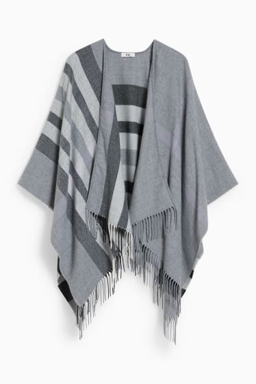 Damen - Poncho - kariert - grau / schwarz