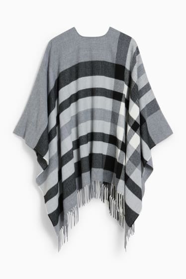 Damen - Poncho - kariert - grau / schwarz