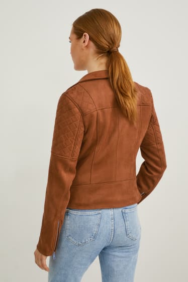 Damen - Bikerjacke - Velourslederimitat - havanna