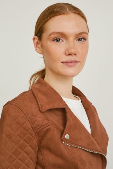 Damen - Bikerjacke - Velourslederimitat - havanna