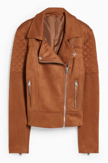 Damen - Bikerjacke - Velourslederimitat - havanna