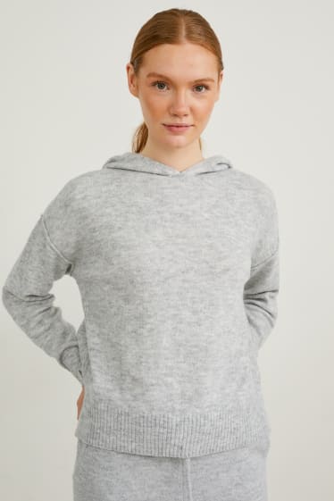 Damen - Kapuzenpullover - grau-melange