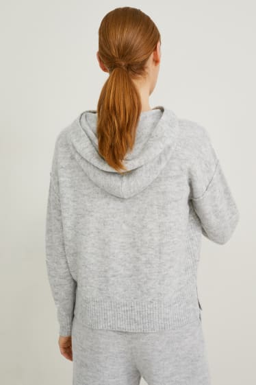 Damen - Kapuzenpullover - grau-melange