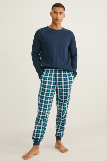 Heren - Flanellen pyjamabroek - geruit - donkerblauw