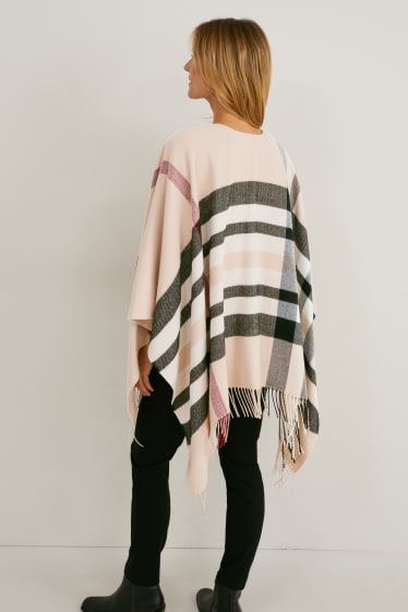 Damen - Poncho - kariert - beige