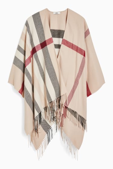 Damen - Poncho - kariert - beige