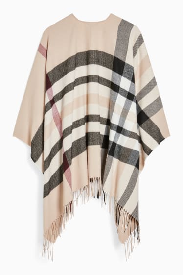 Damen - Poncho - kariert - beige