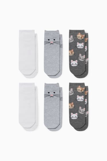 Femmes - Lot de 4 paires - chaussettes de sport à motif - chat - gris clair chiné