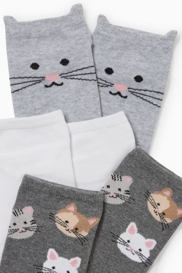 Femmes - Lot de 4 paires - chaussettes de sport à motif - chat - gris clair chiné