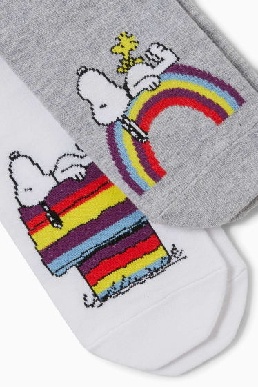Dames - Set van 2 paar - korte sokken met motief - Peanuts - wit / grijs