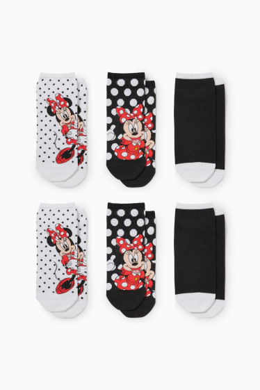 Dames - Set van 6 paar - sneakersokken met motief - Minnie Mouse - zwart