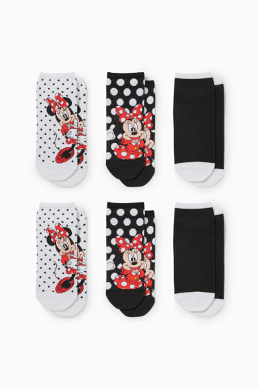 Damen - Multipack 6er - Sneakersocken mit Motiv - Minnie Maus - schwarz