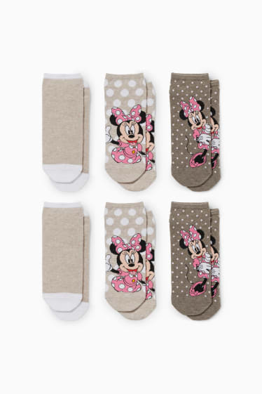 Femmes - Lot de 6 paires - chaussettes de sport à motif - Mickey Mouse - beige chiné
