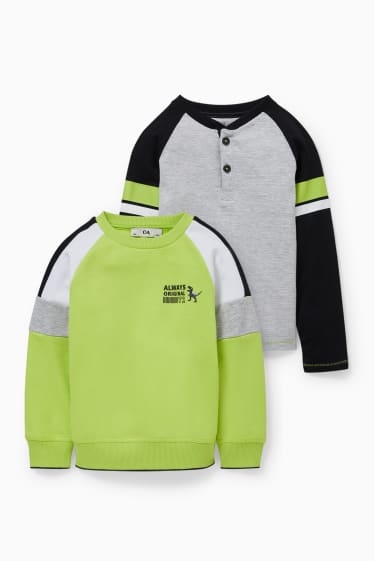 Dětské - Multipack 2 ks - mikina a tričko s dlouhým rukávem - neonově zelená