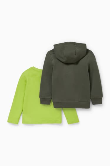 Dětské - Multipack 2 ks - mikina s kapucí a tričko s dlouhým rukávem - světle zelená