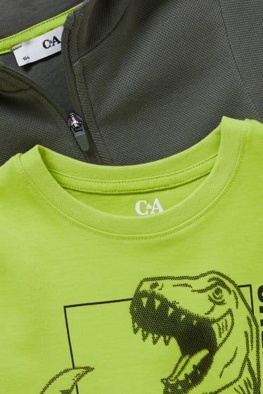 Dětské - Multipack 2 ks - mikina s kapucí a tričko s dlouhým rukávem - světle zelená