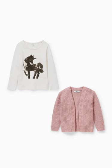 Niños - Set - camiseta de manga larga y cárdigan - 2 piezas - rosa