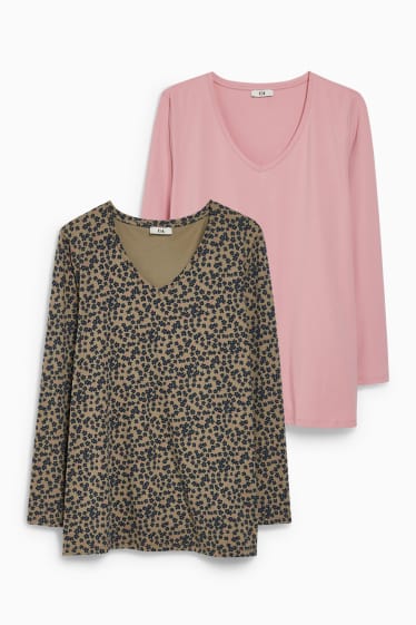 Damen - Multipack 2er - Langarmshirt - LYCRA® - grün / rosa