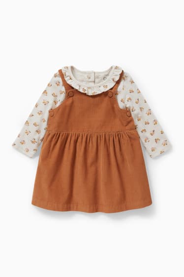 Babies - Set - baby long sleeve top and corduroy dress - 2 piece - light brown
