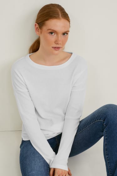 Damen - Basic-Langarmshirt - weiß