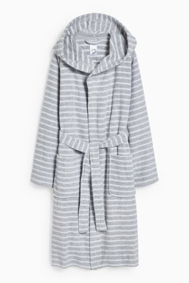 Children - Bathrobe with hood - striped - light gray-melange