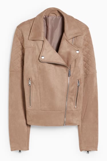 Damen - Bikerjacke - Velourslederimitat - taupe