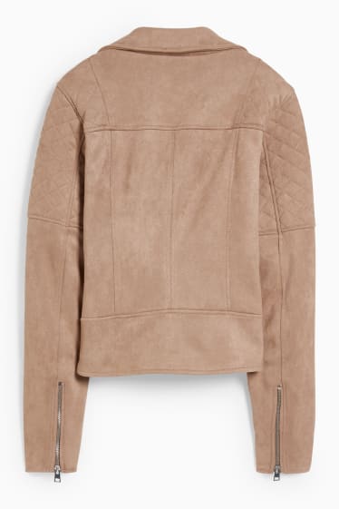 Damen - Bikerjacke - Velourslederimitat - taupe