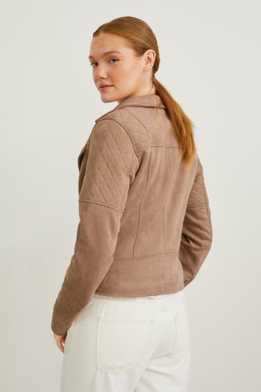 Damen - Bikerjacke - Velourslederimitat - taupe