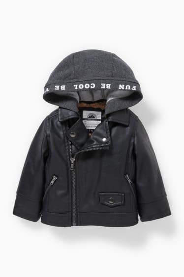 Babies - Baby biker jacket with hood - faux leather - black