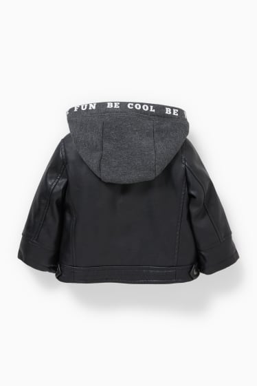 Babies - Baby biker jacket with hood - faux leather - black
