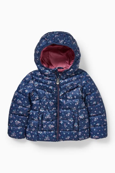 Children - Quilted jacket with hood - floral - blue