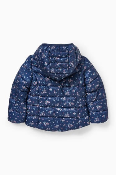 Children - Quilted jacket with hood - floral - blue