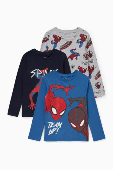 Niños - Pack de 3 - Spider-Man - camisetas de manga larga - azul oscuro