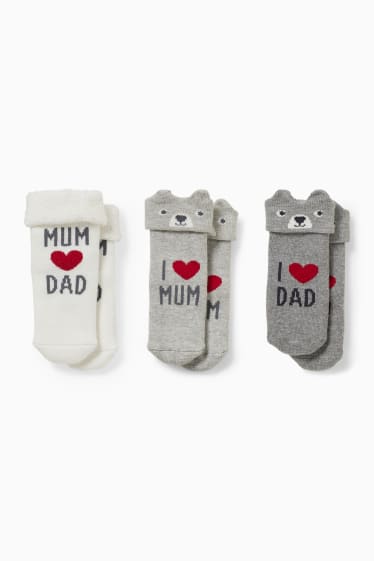 Babys - Multipack 3er - Mom and Dad - Baby-Socken mit Motiv - Winter - weiss / grau