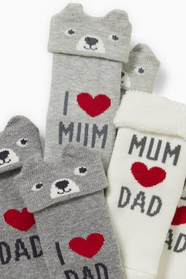 Babys - Multipack 3er - Mom and Dad - Baby-Socken mit Motiv - Winter - weiss / grau