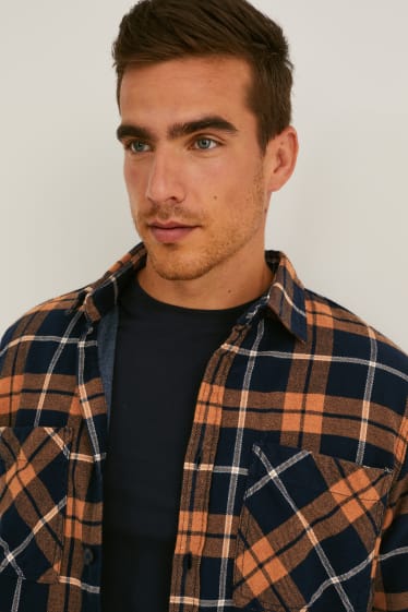 Uomo - Camicia - regular fit - collo all'italiana - a quadretti - havana