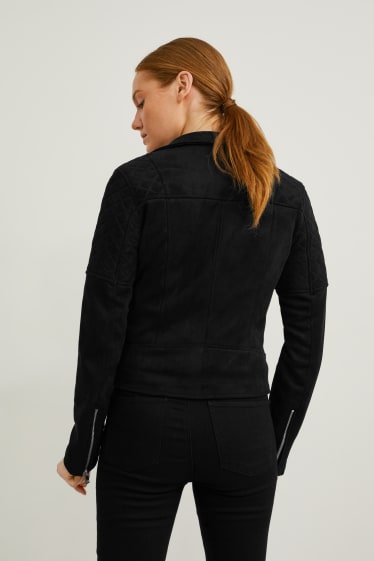 Damen - Bikerjacke - Velourslederimitat - schwarz