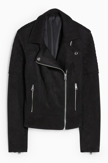 Damen - Bikerjacke - Velourslederimitat - schwarz