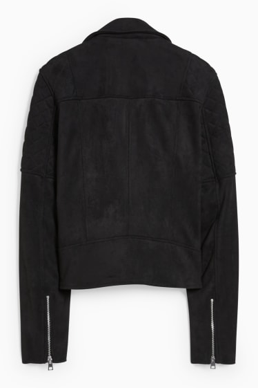 Damen - Bikerjacke - Velourslederimitat - schwarz