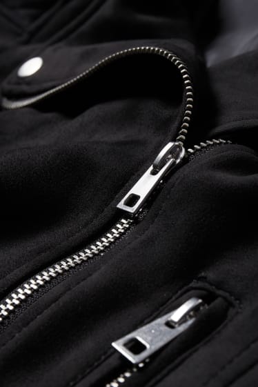Damen - Bikerjacke - Velourslederimitat - schwarz