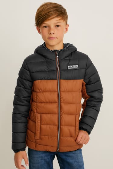 Kinder - Steppjacke mit Kapuze - braun / dunkelblau